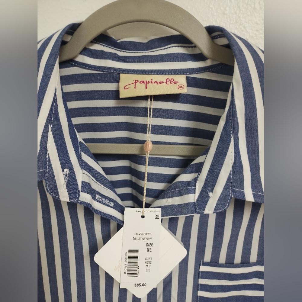 Papinelle Blue and White Striped Button-Down Shirt - Picture 3 of 4
